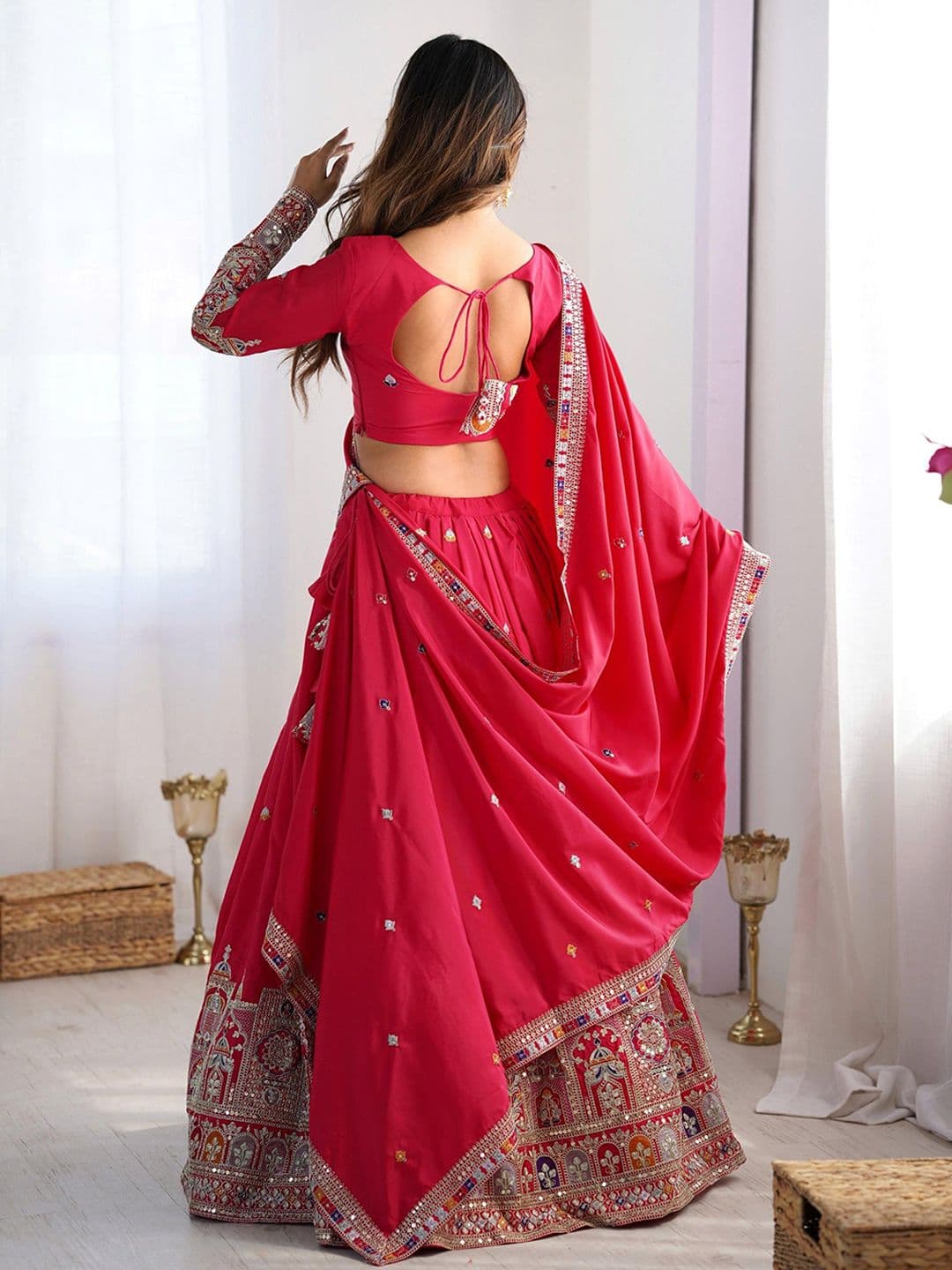 Pandadi Saree Embroidered Sequinned Semi-Stitched Lehenga & Unstitched Blouse With Dupatta thumbnail 2
