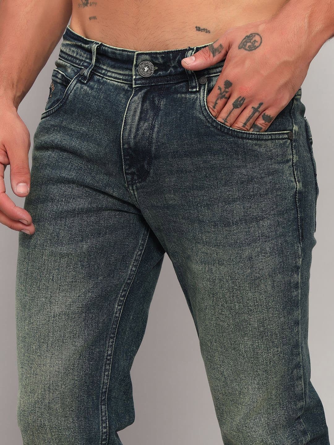 Cantabil Men Solid Original Regular Fit Mid-Rise Light Fade Jeans thumbnail 3