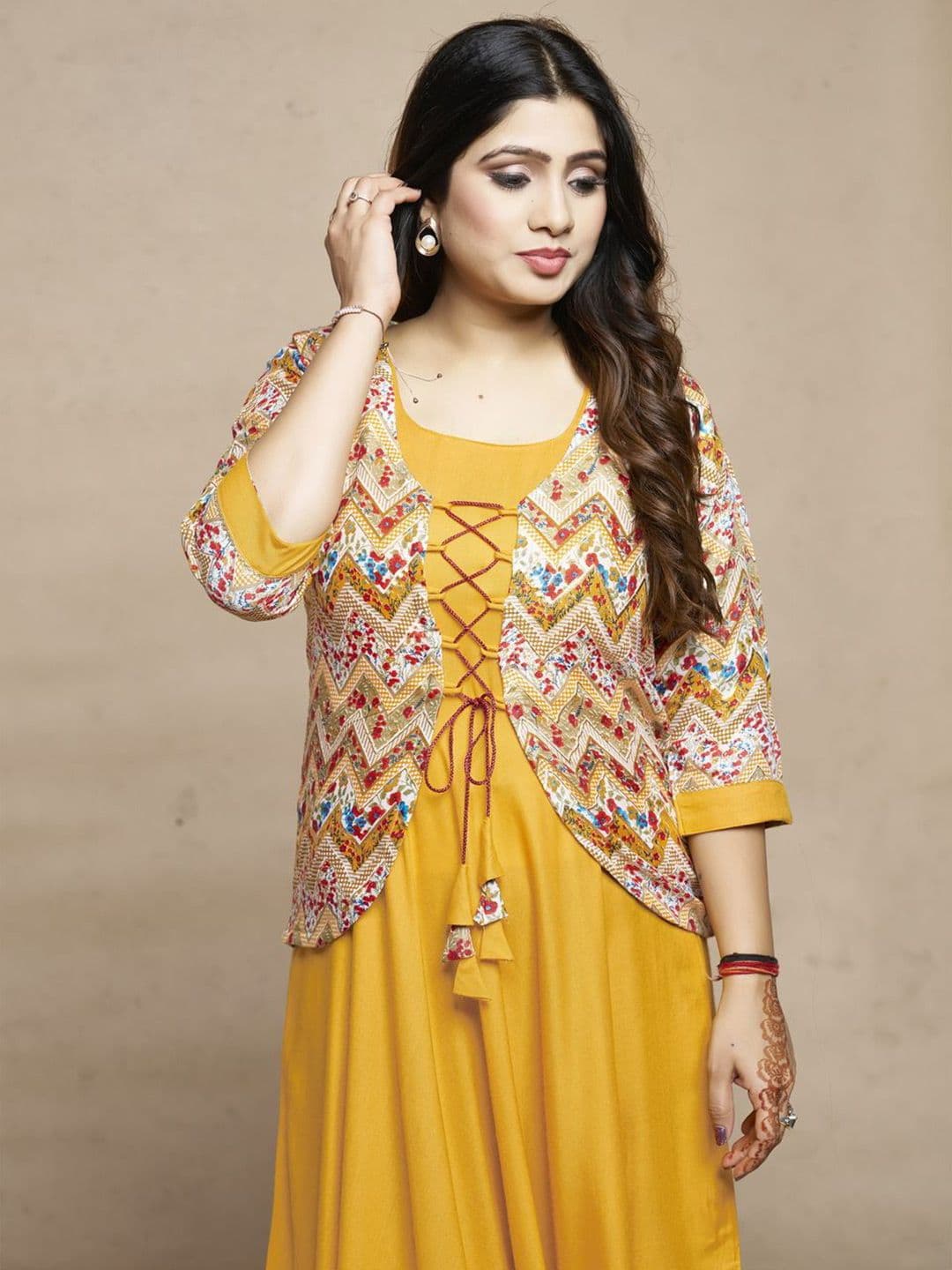 MEESORRA Printed Gown Ethnic Dress With Koti Jacket thumbnail 6