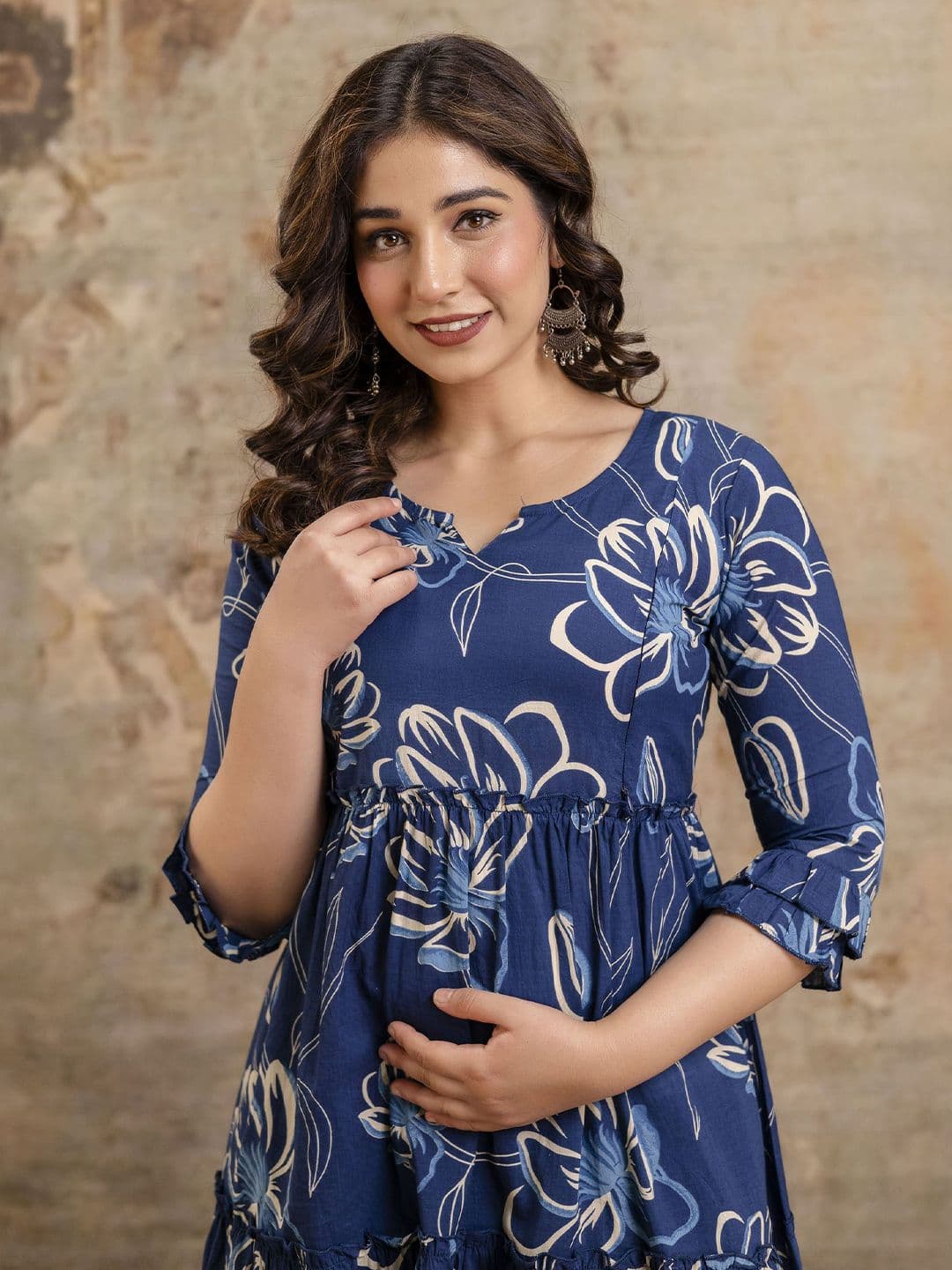 VARICOS Pure Cotton Printed Pregnancy Wear Maternity Maxi Dress With Nursing Zipper thumbnail 6