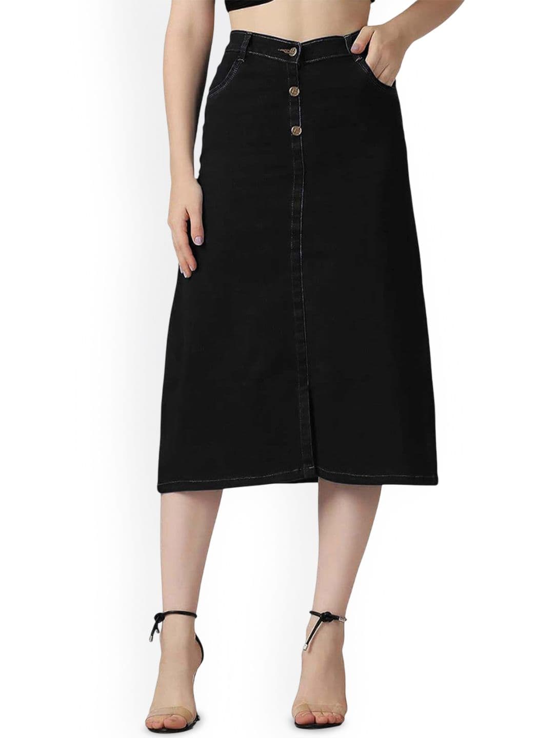 Tripursundari Fashion Denim Straight Midi Skirt - view 1