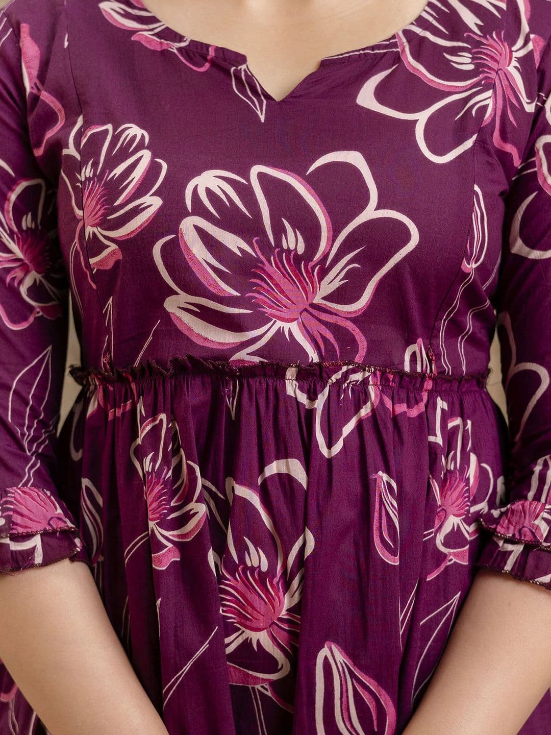 VARICOS Pure Cotton Printed Pregnancy Wear Maternity Maxi Dress With Nursing Zipper thumbnail 3