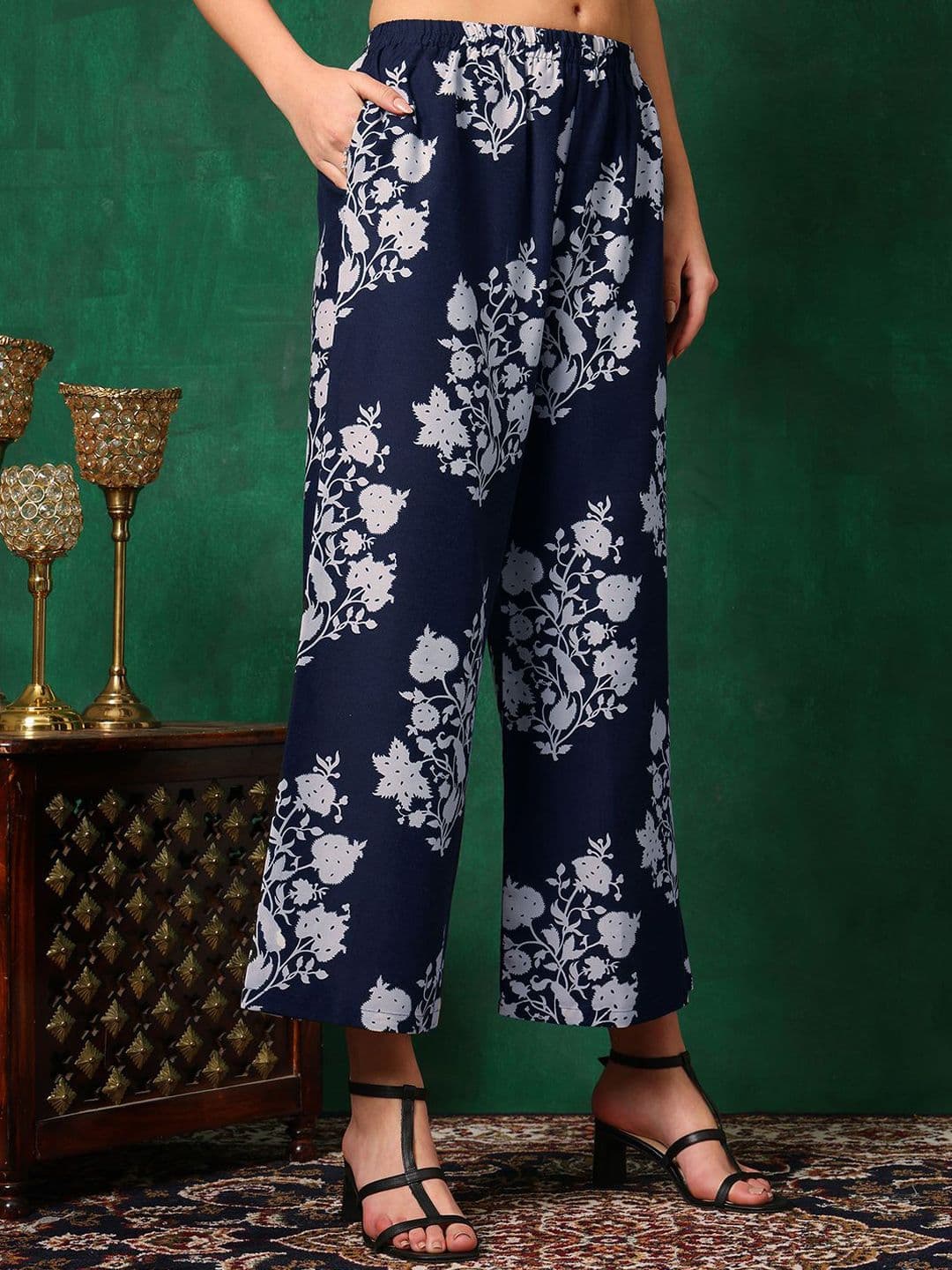 KALINI Women Floral Printed Regular Mirror Work Kurta with Palazzos & With Dupatta thumbnail 4