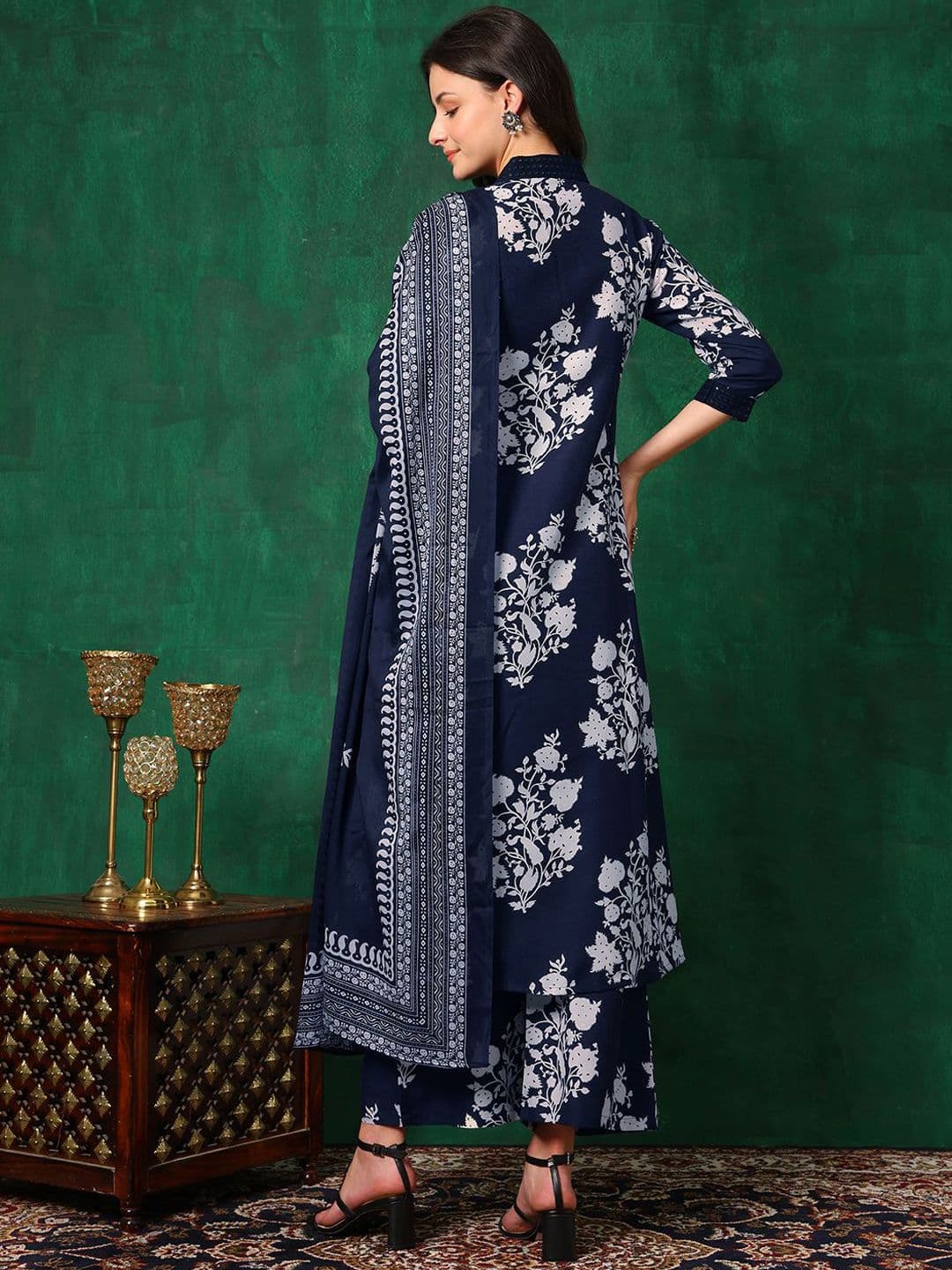 KALINI Women Floral Printed Regular Mirror Work Kurta with Palazzos & With Dupatta thumbnail 5