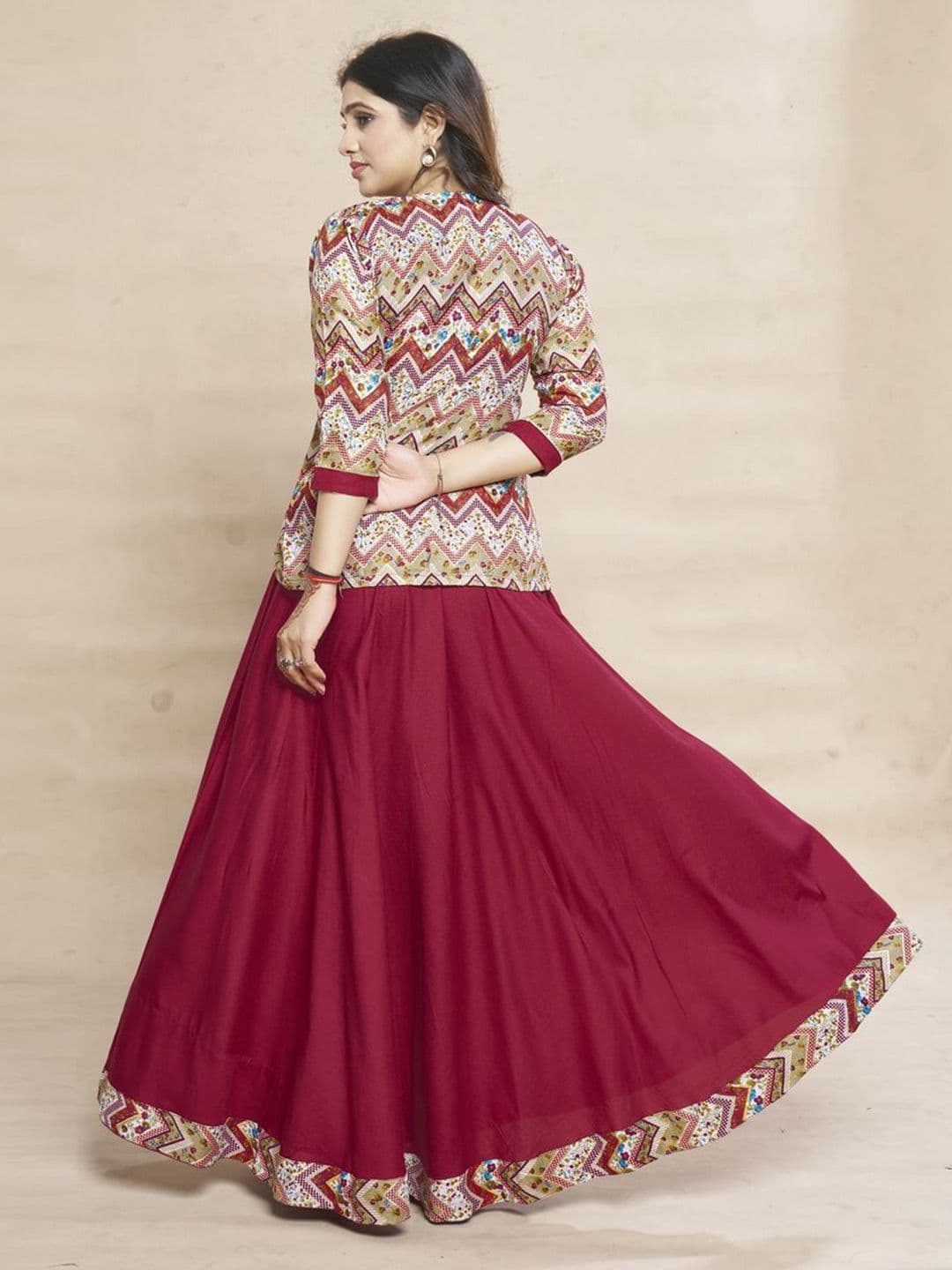 MEESORRA Printed Round Neck Ethnic Dresses With Koti Jacket thumbnail 4