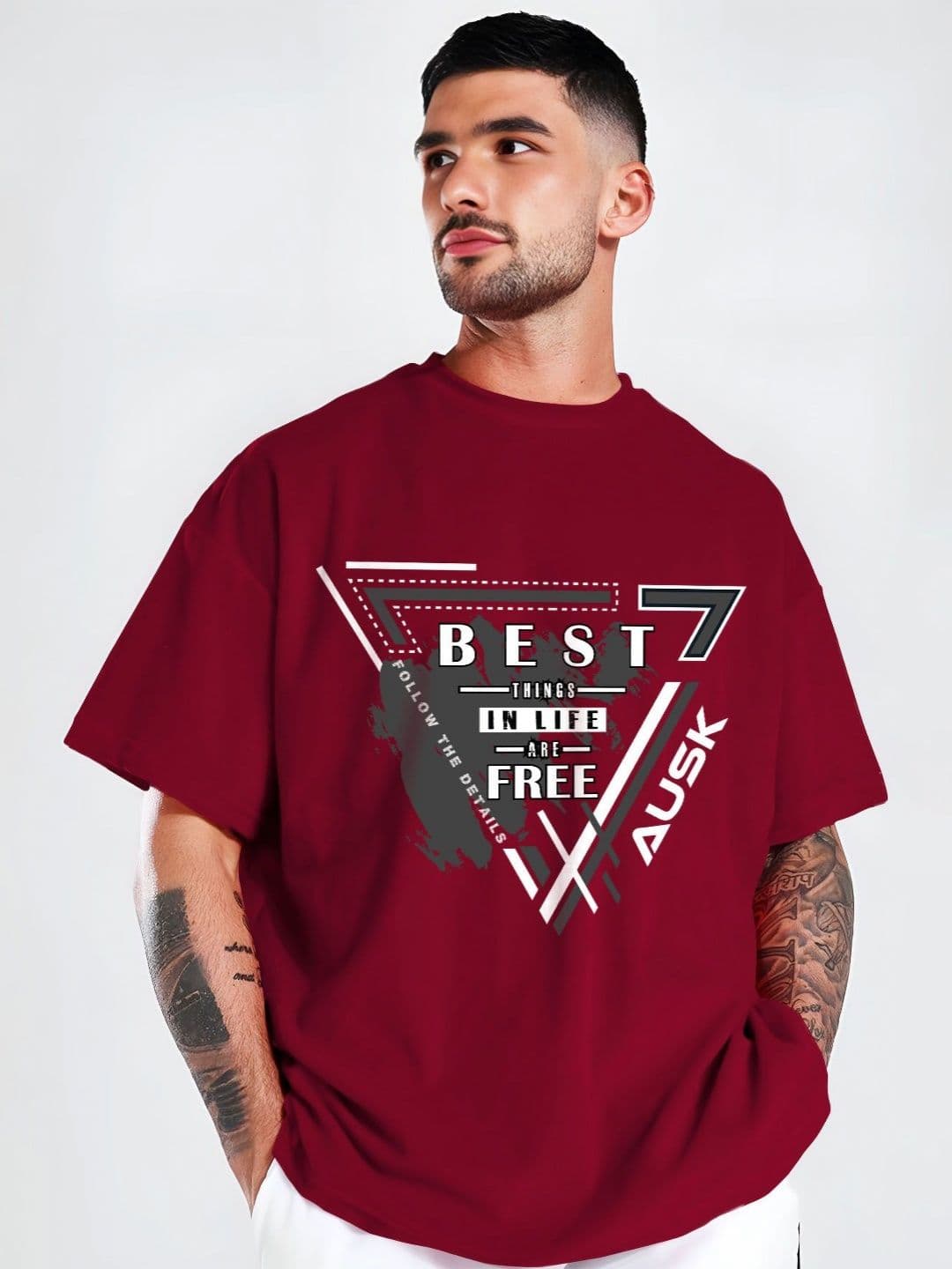 AUSK Typography Printed Round Neck Cotton Oversized T-shirt - view 1