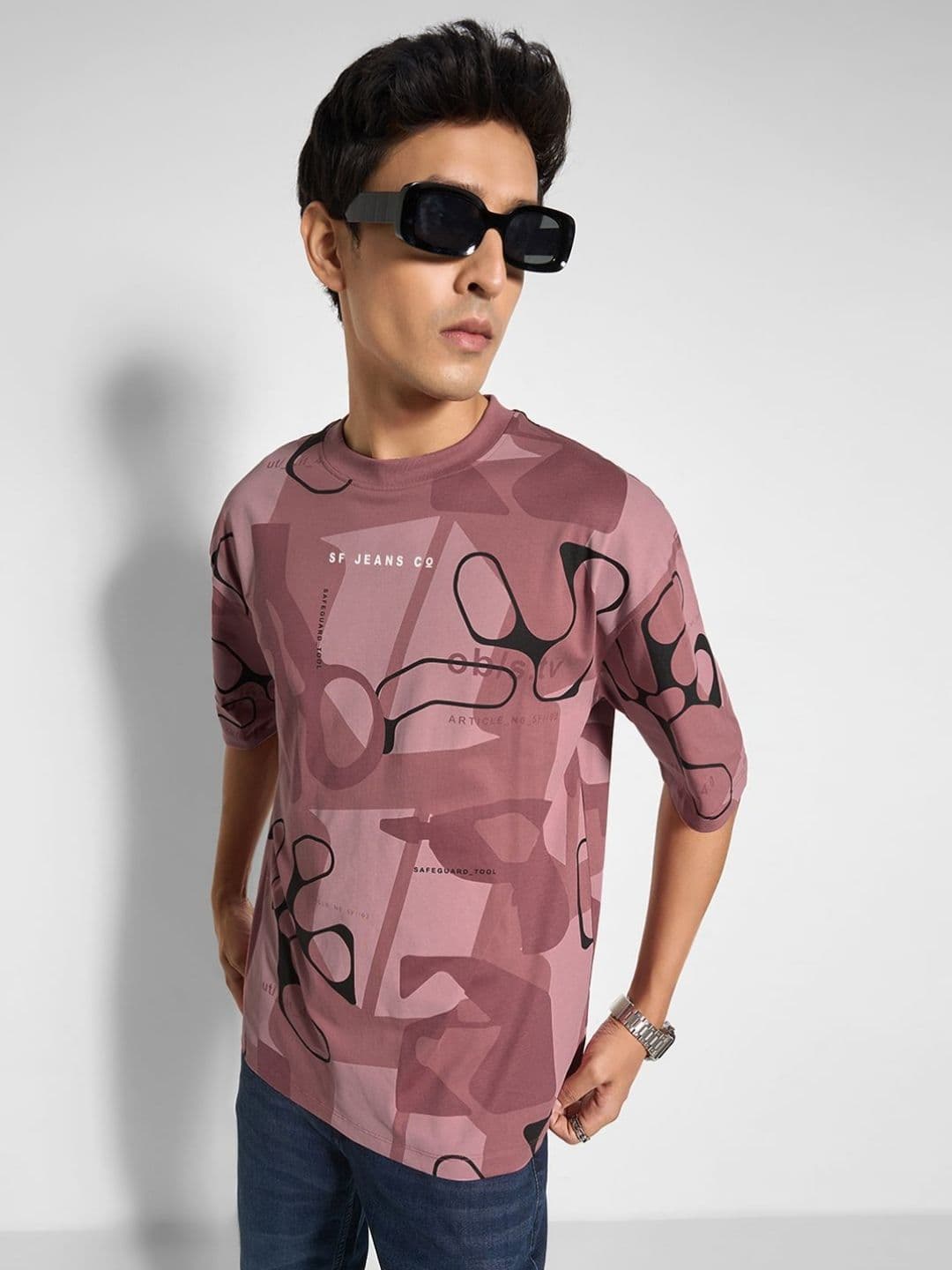 SF JEANS by Pantaloons Graphic Printed Round Neck Cotton Relaxed Fit T-shirt thumbnail 4