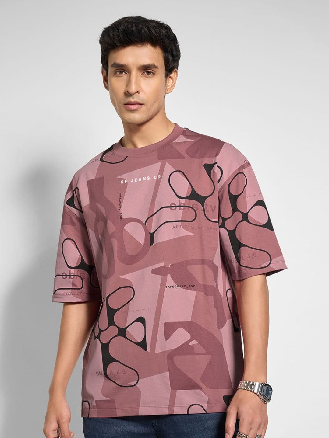 SF JEANS by Pantaloons Graphic Printed Round Neck Cotton Relaxed Fit T-shirt - view 1