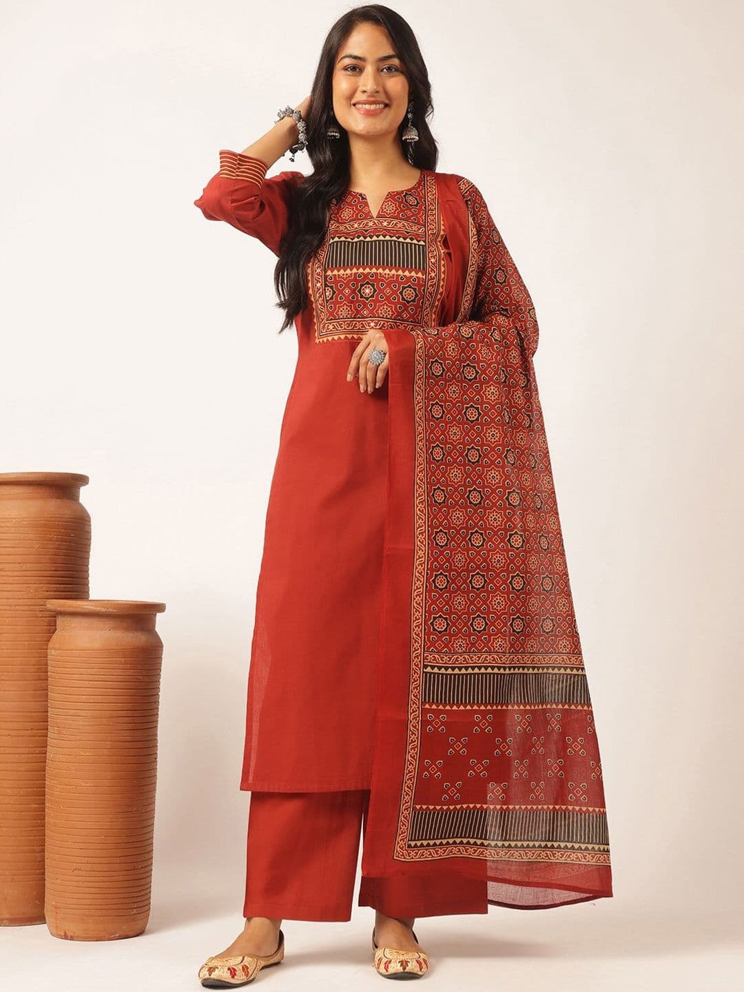 KALINI Women Floral Printed Regular Pure Cotton Kurta Sets With Dupatta - view 1