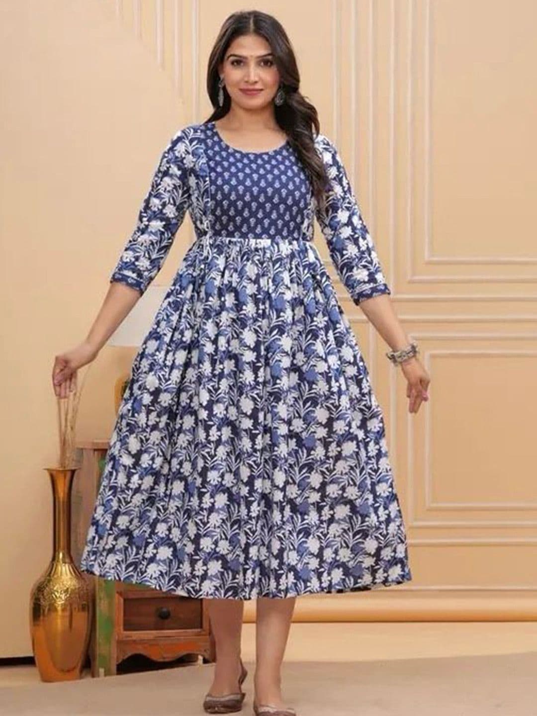 JALTHER Floral Printed Round Neck Fit and Flare Maternity Ethnic Dress thumbnail 6