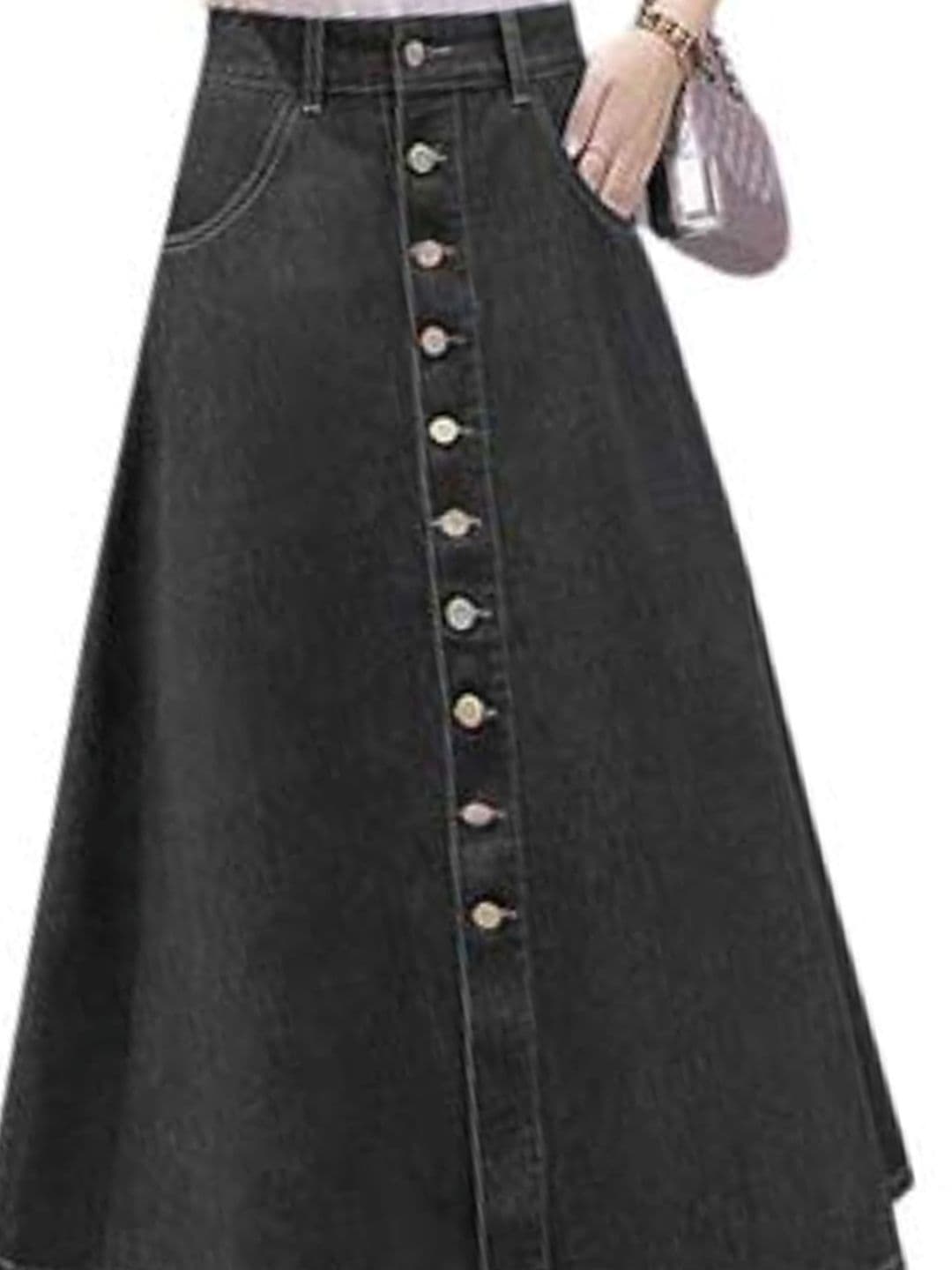 Tripursundari Fashion Denim High Waist A-Line Midi Skirt thumbnail 5