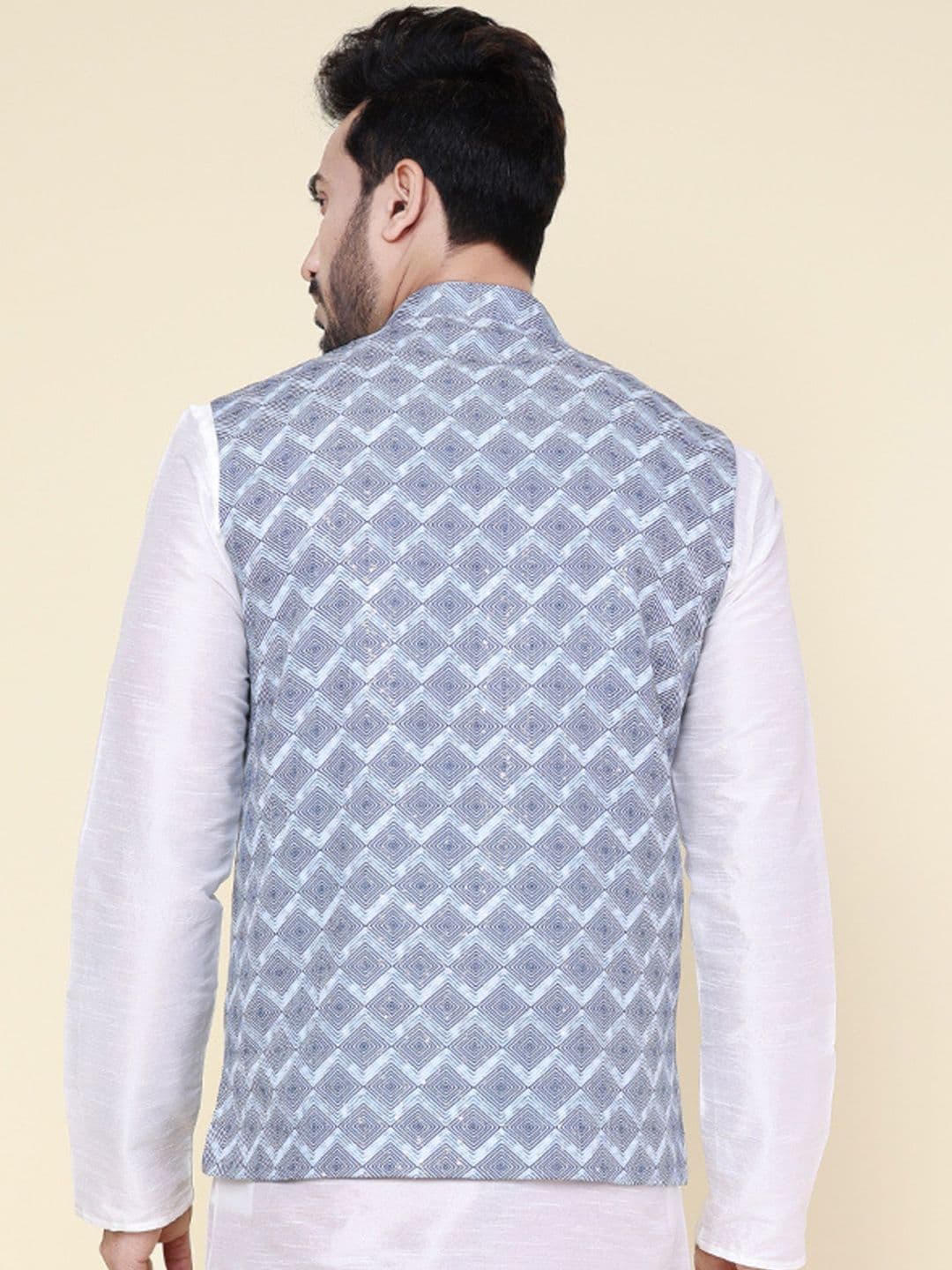 W & G Woven Design Mandarin Collar Nehru Jacket thumbnail 4