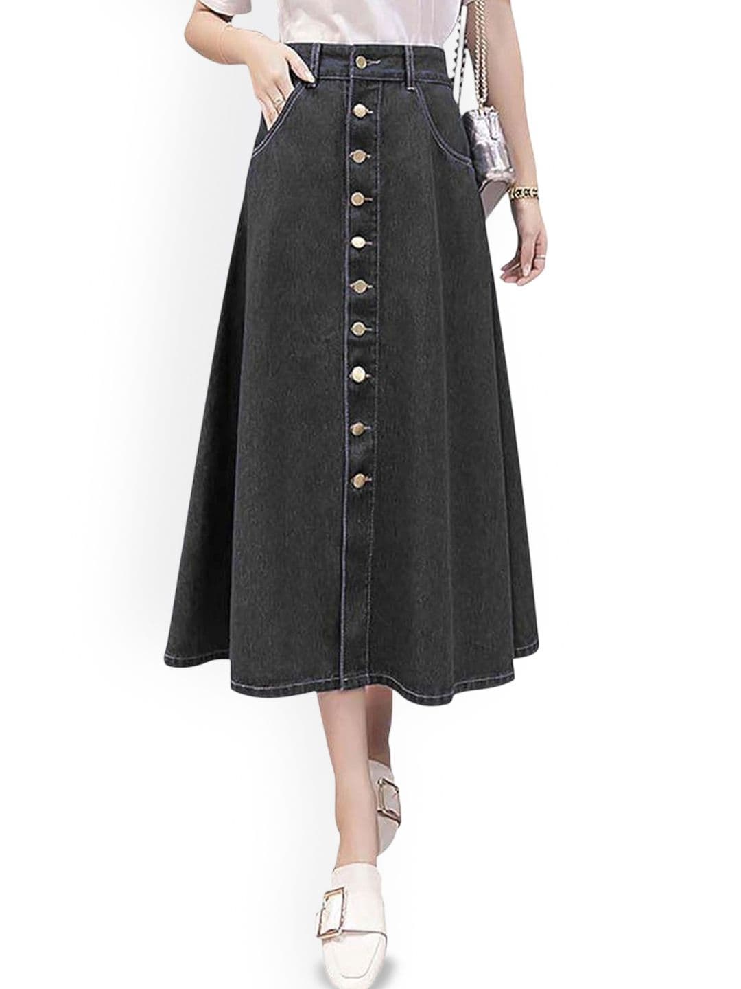 Tripursundari Fashion Denim High Waist A-Line Midi Skirt thumbnail 4