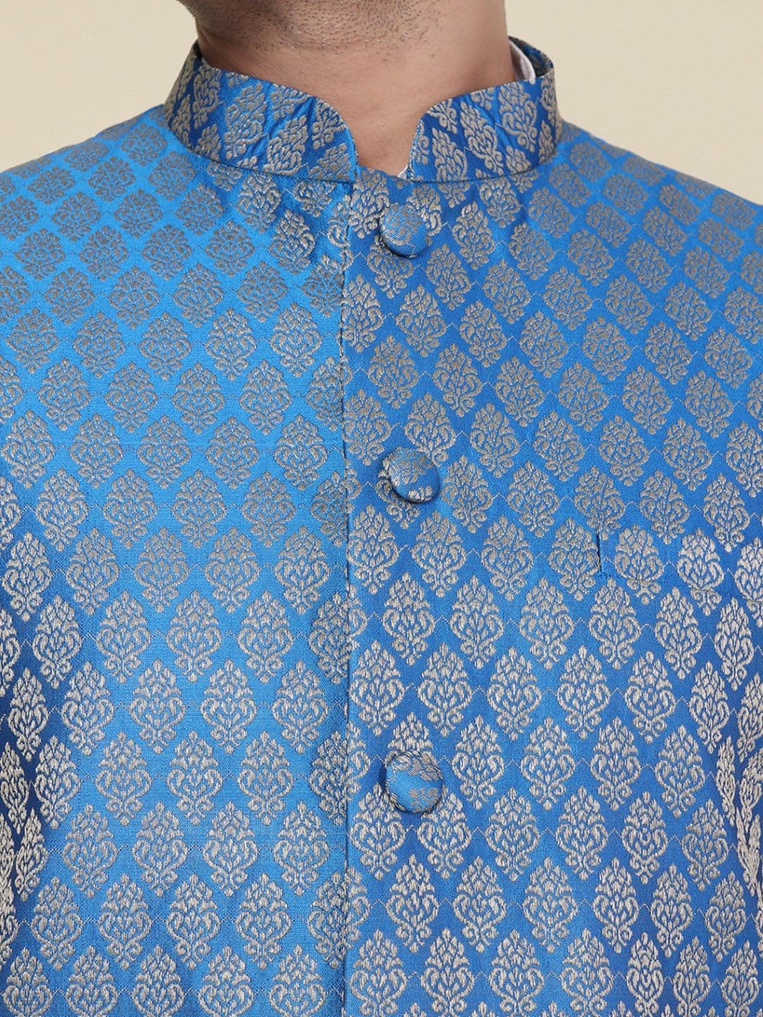 W & G Woven Design Mandarin Collar Nehru Jacket thumbnail 5