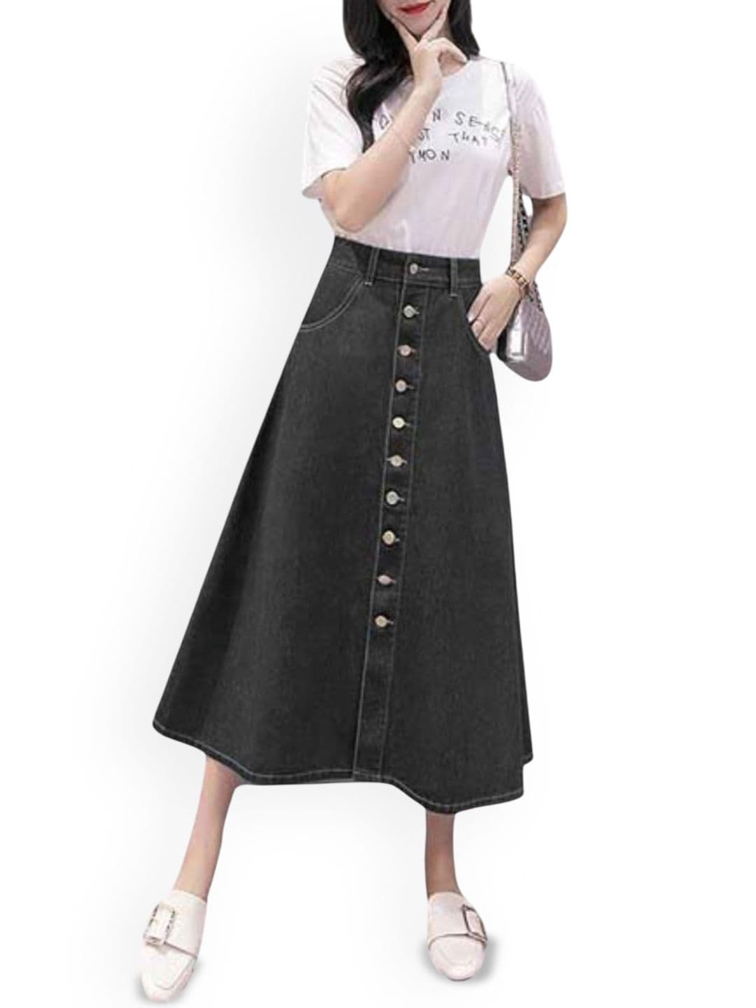 Tripursundari Fashion Denim High Waist A-Line Midi Skirt thumbnail 3