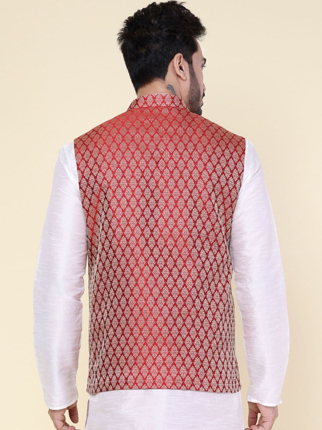 W & G Woven Design Mandarin Collar Nehru Jacket thumbnail 5
