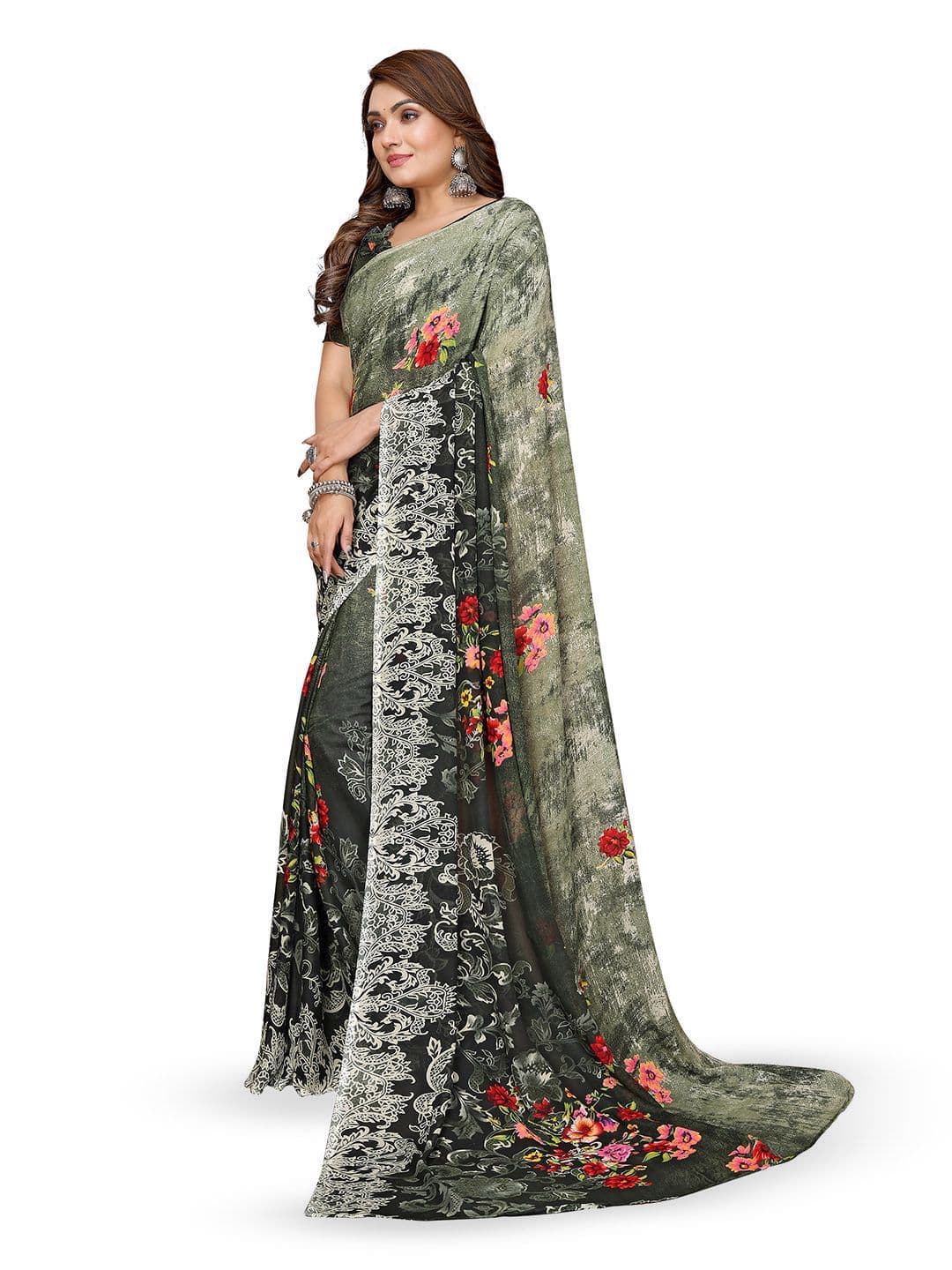Moda Rapido Floral Poly Georgette Saree thumbnail 4