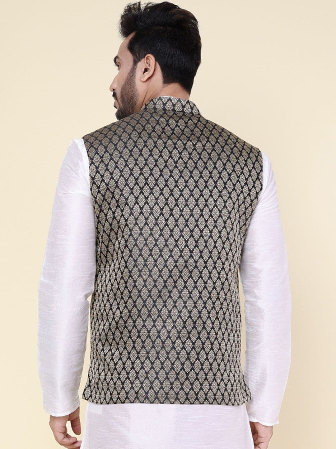 W & G Woven Design Mandarin Collar Nehru Jacket thumbnail 5
