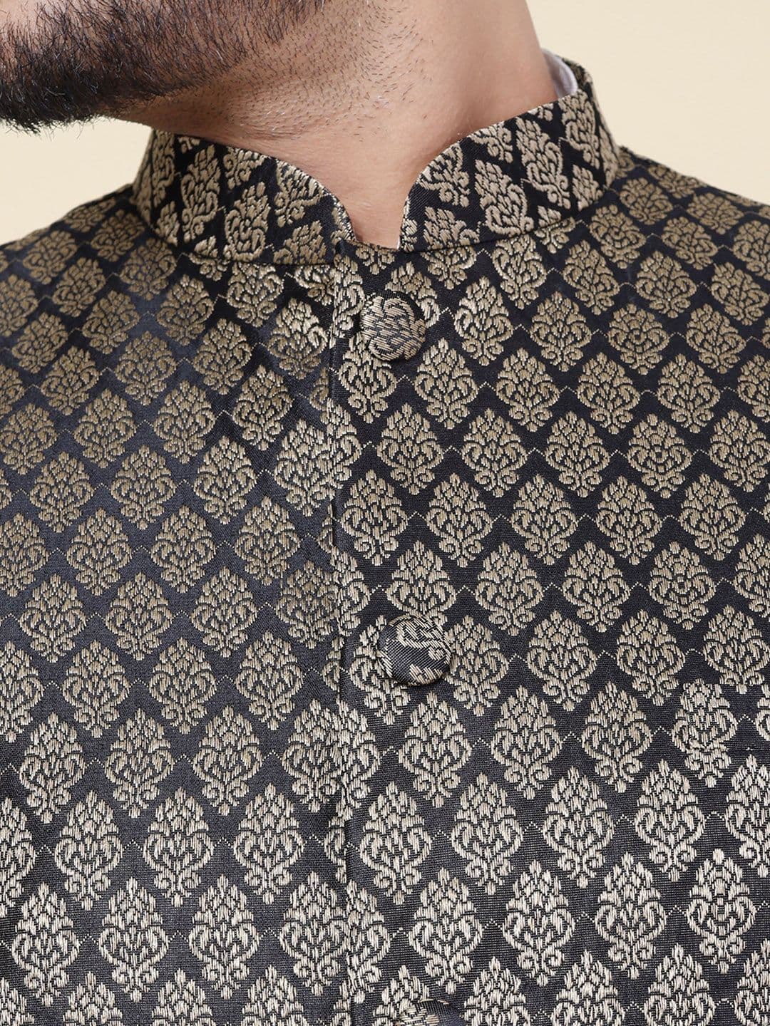 W & G Woven Design Mandarin Collar Nehru Jacket thumbnail 3