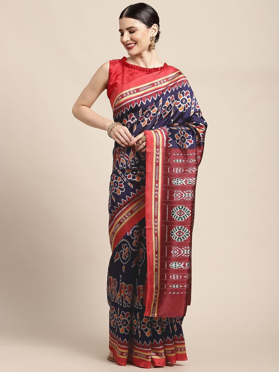 Anouk Rustic Floral Silk Blend Ikat Saree - view 1
