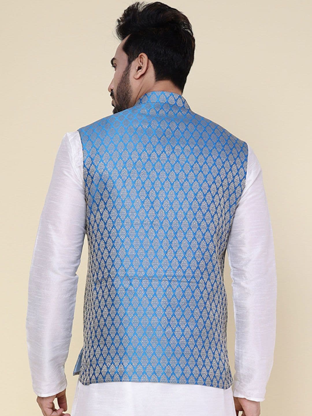 W & G Woven Design Mandarin Collar Nehru Jacket thumbnail 3