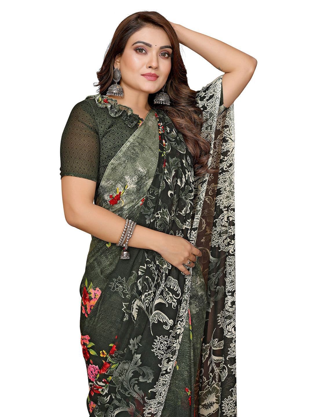 Moda Rapido Floral Poly Georgette Saree thumbnail 2