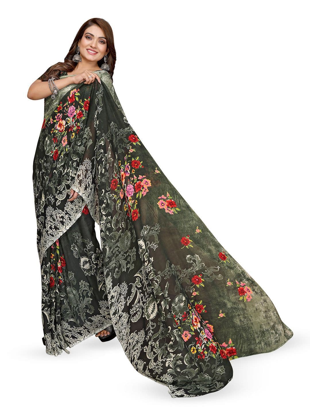 Moda Rapido Floral Poly Georgette Saree thumbnail 6
