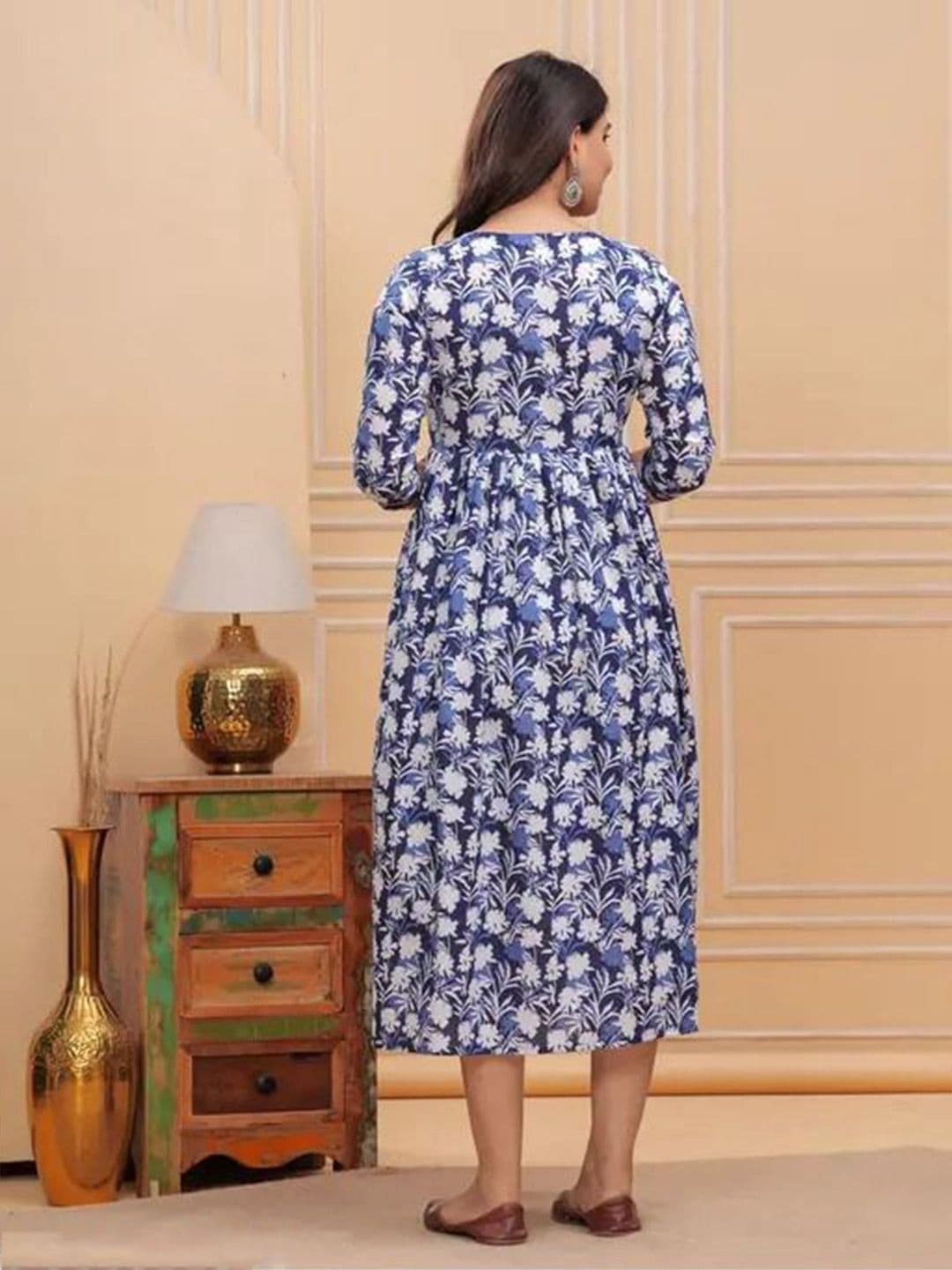 JALTHER Floral Printed Round Neck Fit and Flare Maternity Ethnic Dress thumbnail 4