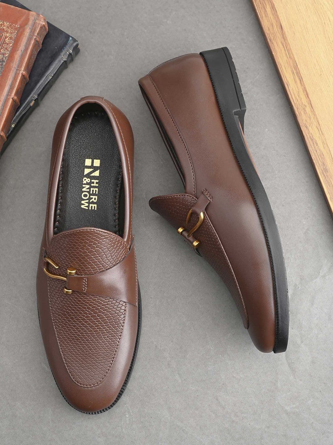 HERE&NOW Men Buckle Formal Loafers