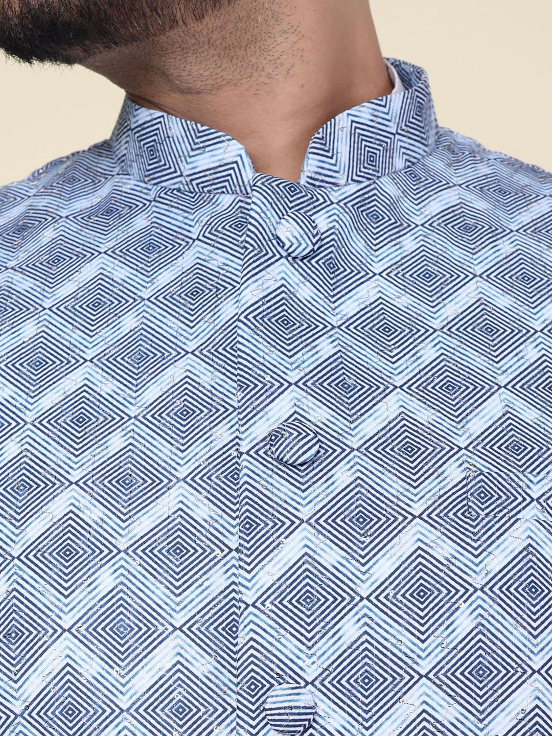 W & G Woven Design Mandarin Collar Nehru Jacket thumbnail 2