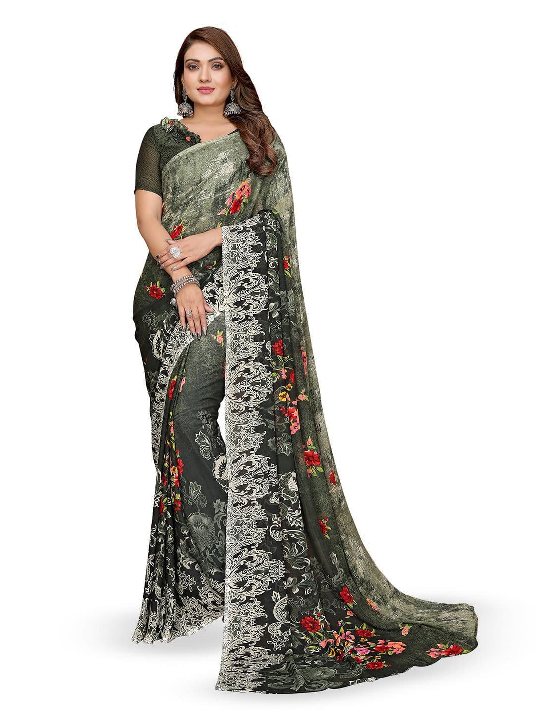Moda Rapido Floral Poly Georgette Saree - view 1
