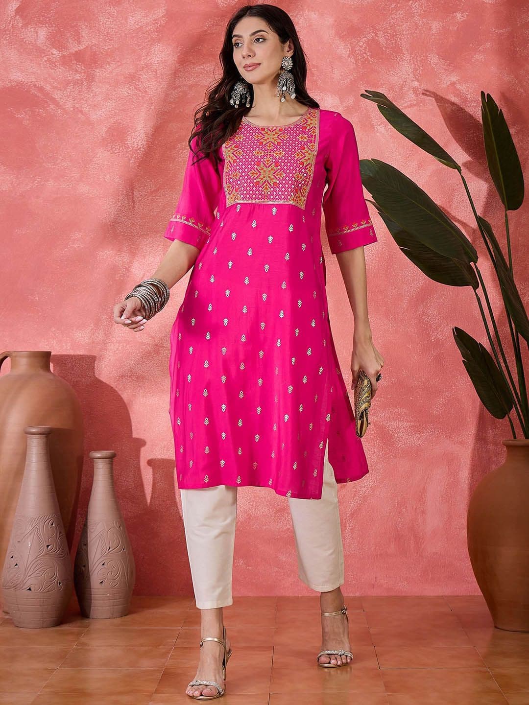 Sangria Women Cotton Embroidered Printed Straight Kurta thumbnail 3