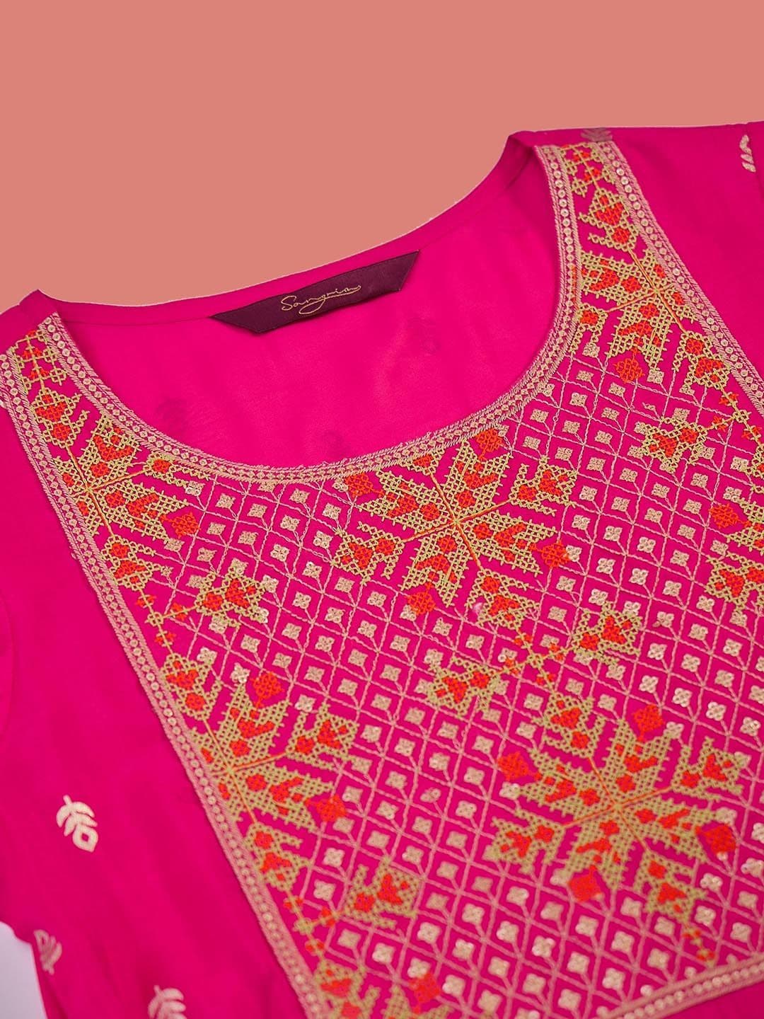 Sangria Women Cotton Embroidered Printed Straight Kurta thumbnail 5
