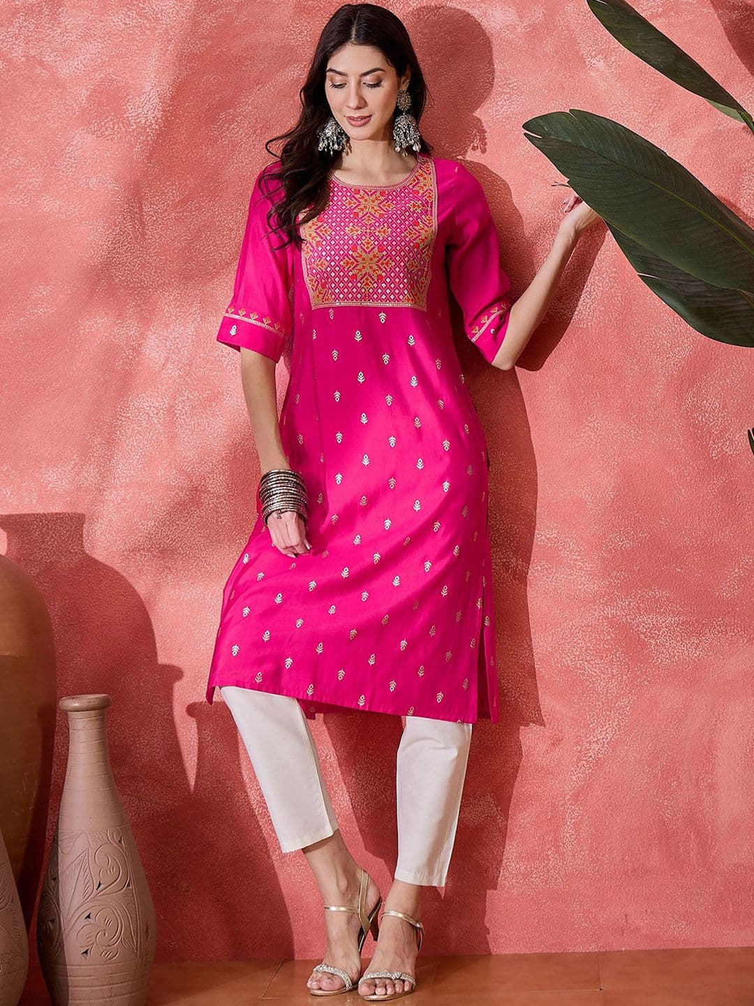 Sangria Women Cotton Embroidered Printed Straight Kurta - view 1