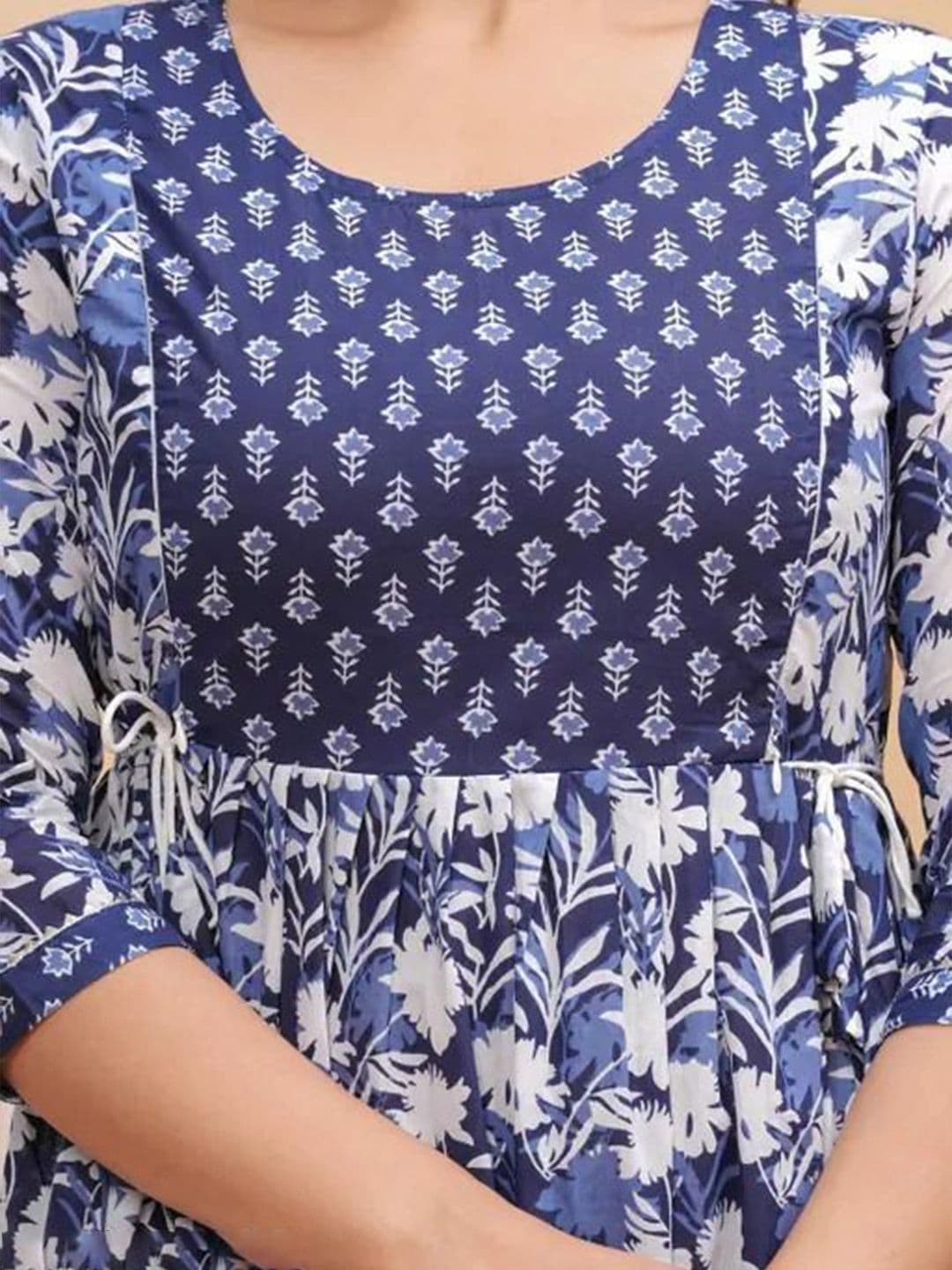 JALTHER Floral Printed Round Neck Fit and Flare Maternity Ethnic Dress thumbnail 3