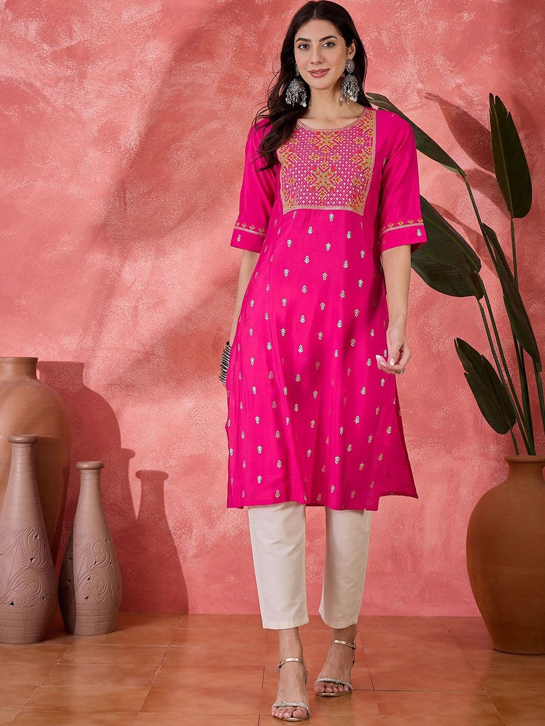 Sangria Women Cotton Embroidered Printed Straight Kurta thumbnail 6