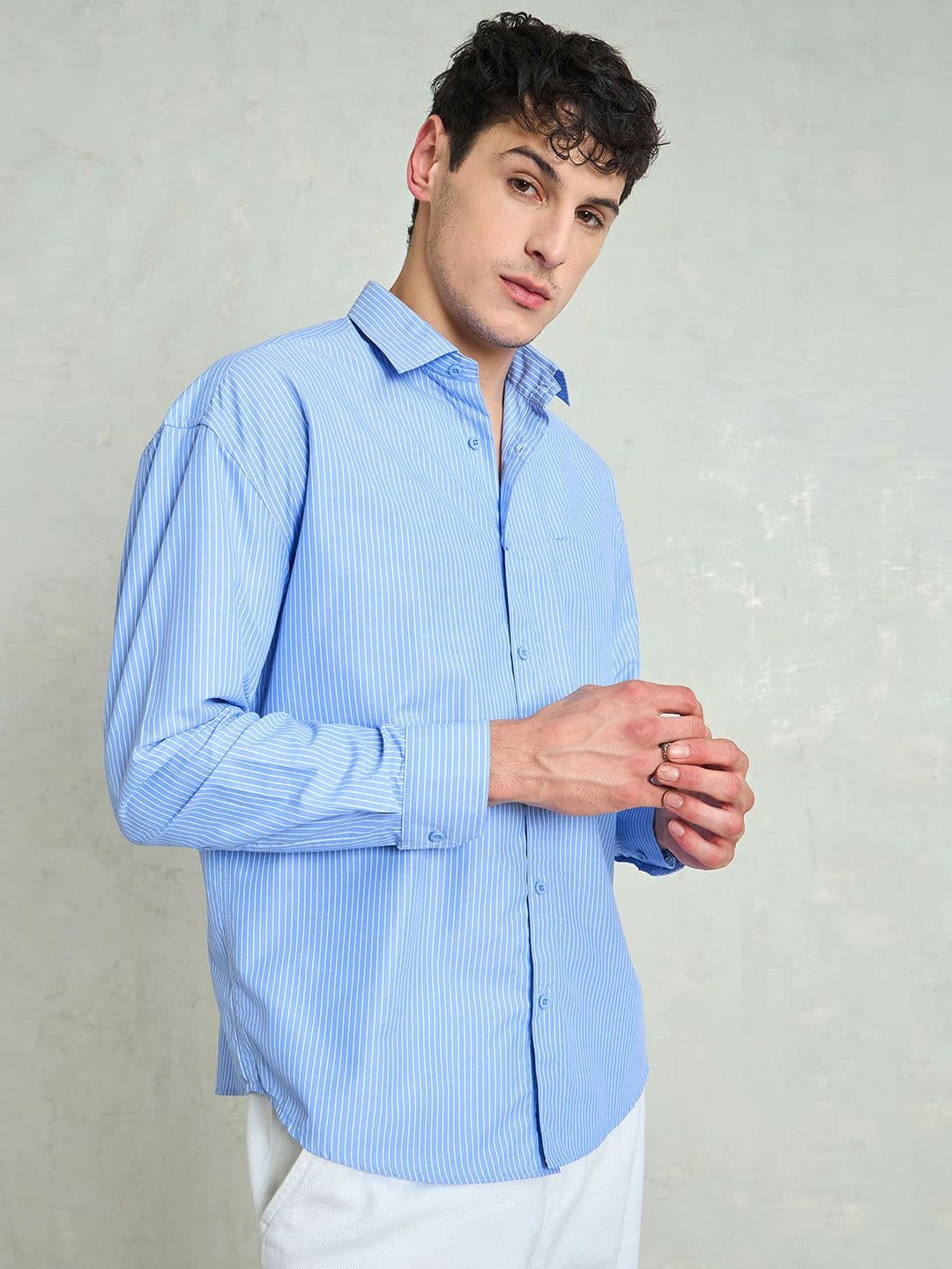 MASCLN SASSAFRAS Vertical Stripes Spread Collar Relaxed Fit Shirt thumbnail 4