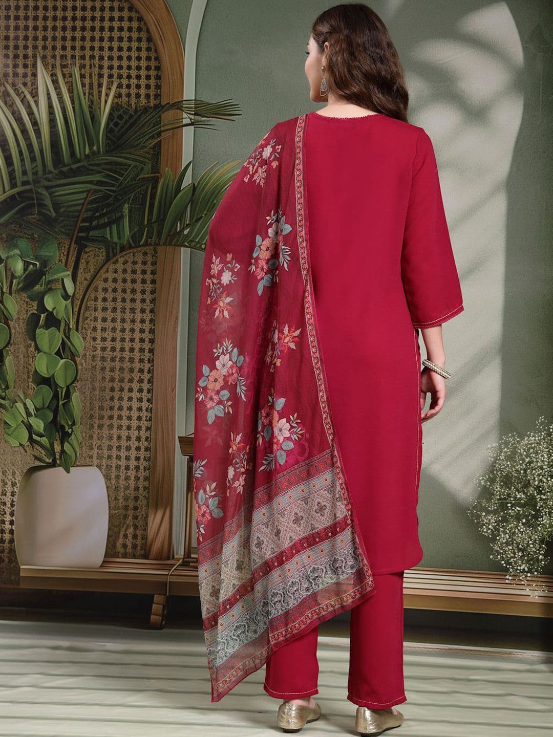 Nayam By Lakshita Solid Embroidered Straight Calf Length Silk Kurta Set with Dupatta for Women thumbnail 5