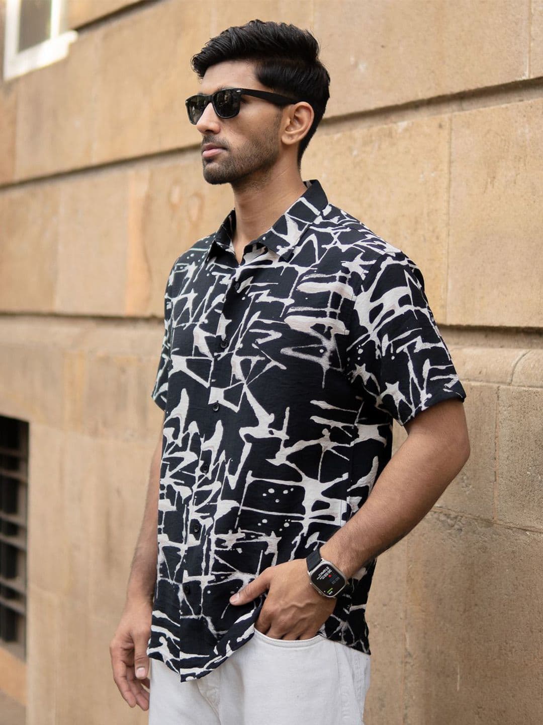 Powerlook Men Black Abstract Flowy Shirt thumbnail 6