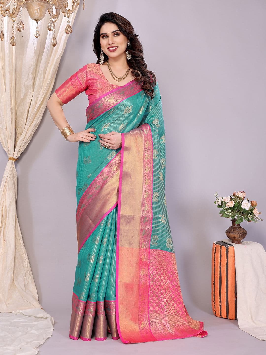 VILLAGIUS Floral Woven Design  Designer Kanjeevaram Saree thumbnail 5