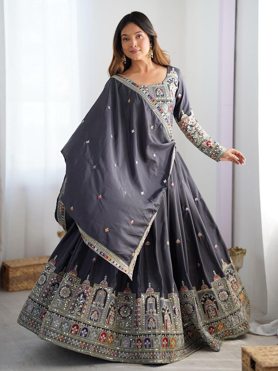 SHOPGARB Embroidered Semi-Stitched Lehenga & Unstitched Blouse With Dupatta - view 1