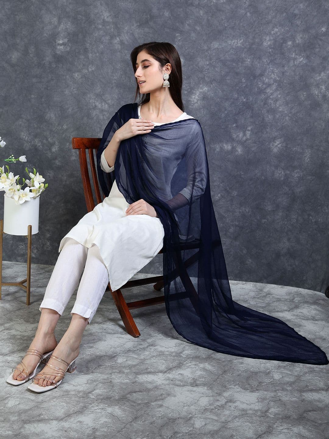 MIRAAN Woven Design Border Chiffon Dupatta - view 1