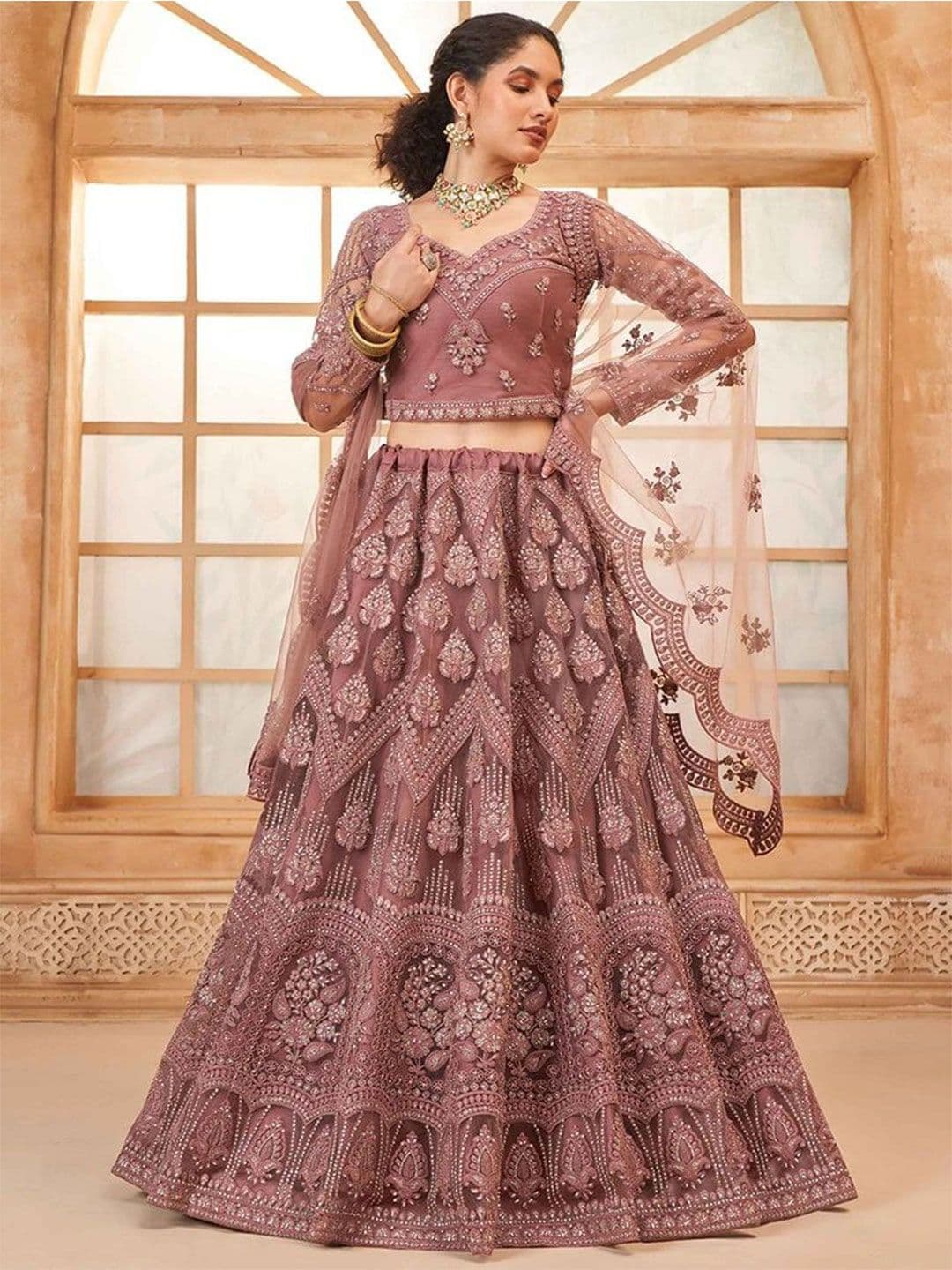 ZAALIMA FASHION Embellished Semi-Stitched Lehenga & Unstitched Blouse With Dupatta - view 1