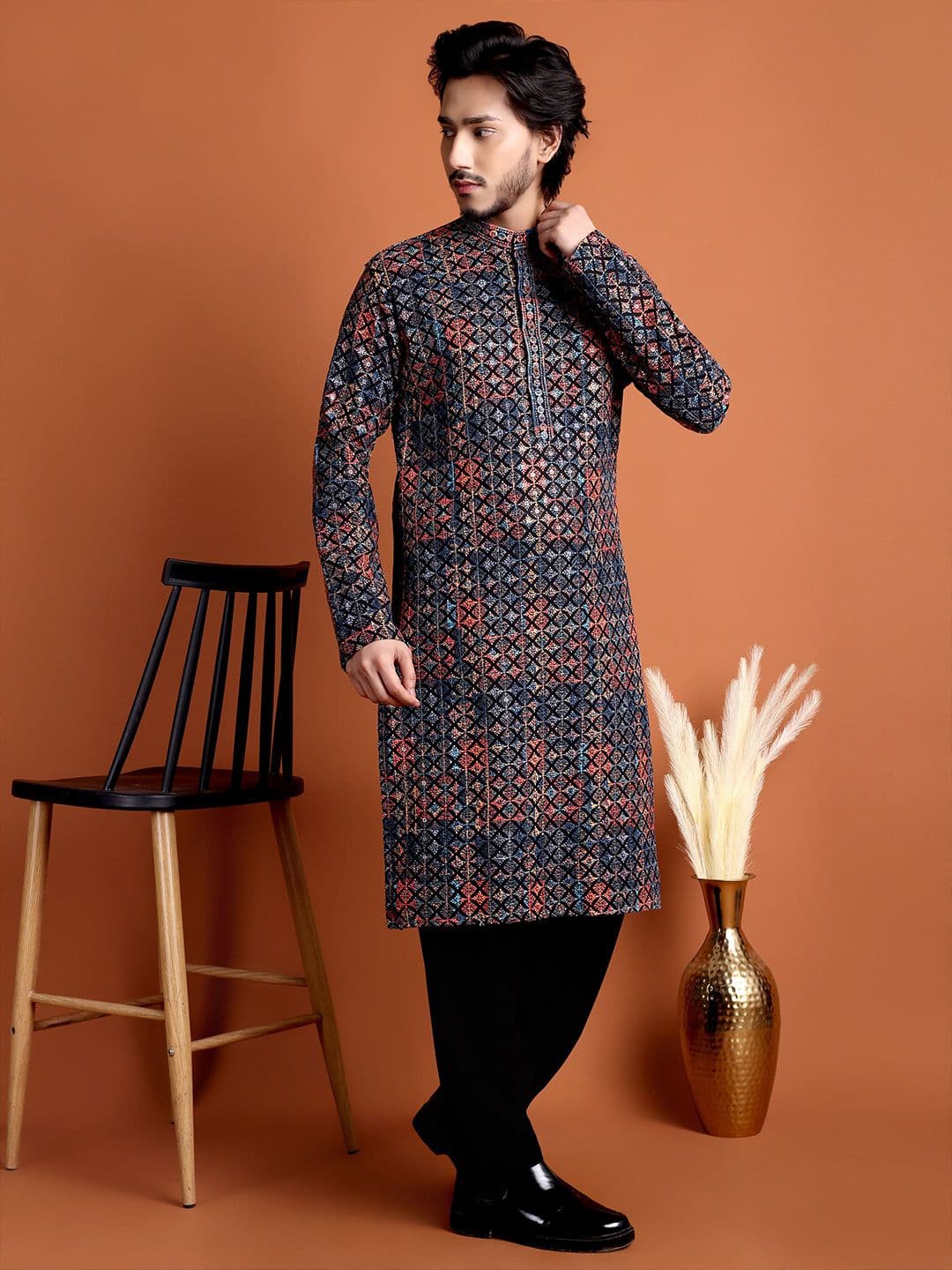 Tibra Men Embroidered Band Collar Kurta thumbnail 6