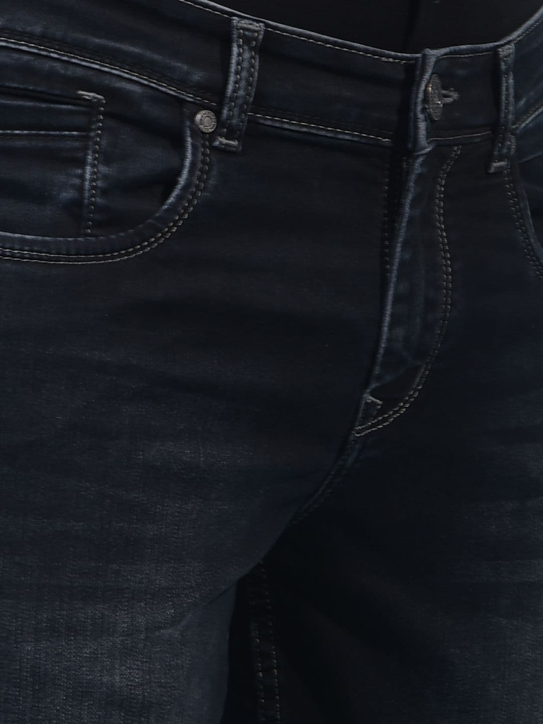 Crimsoune Club Men Slim Fit Mid-Rise Heavy Fade Stretchable Clean Look Dark Shade Jeans thumbnail 5
