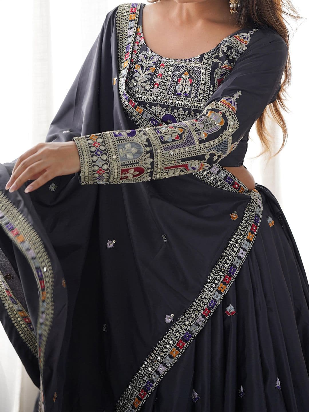 SHOPGARB Embroidered Semi-Stitched Lehenga & Unstitched Blouse With Dupatta thumbnail 5