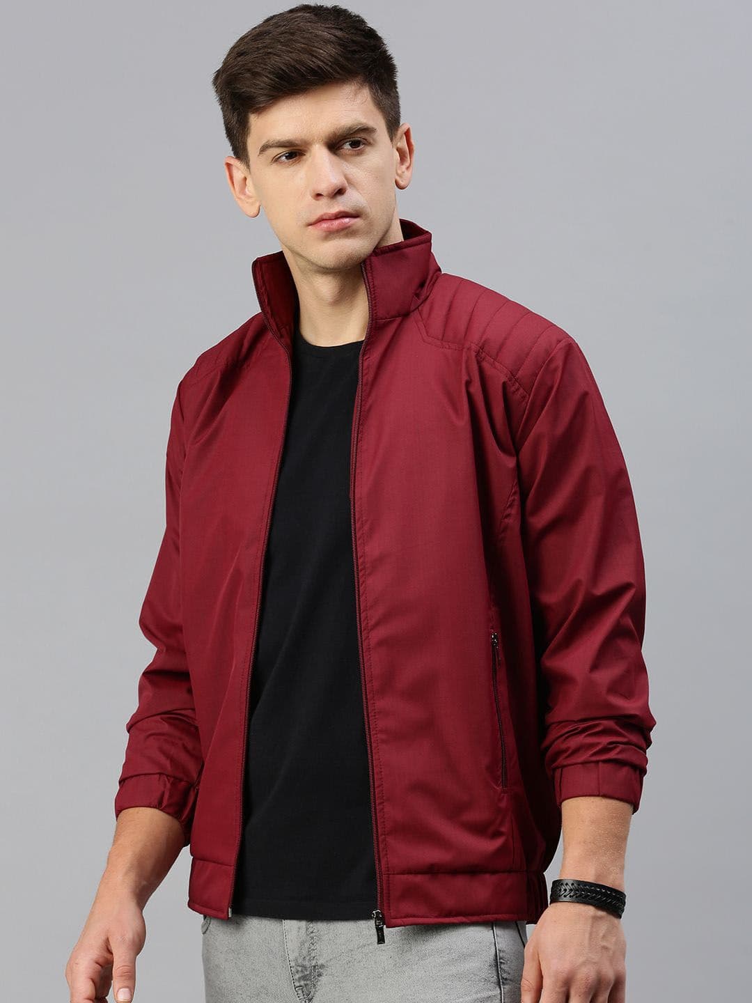 VOXATI Men Solid Windcheater Bomber Jacket thumbnail 4