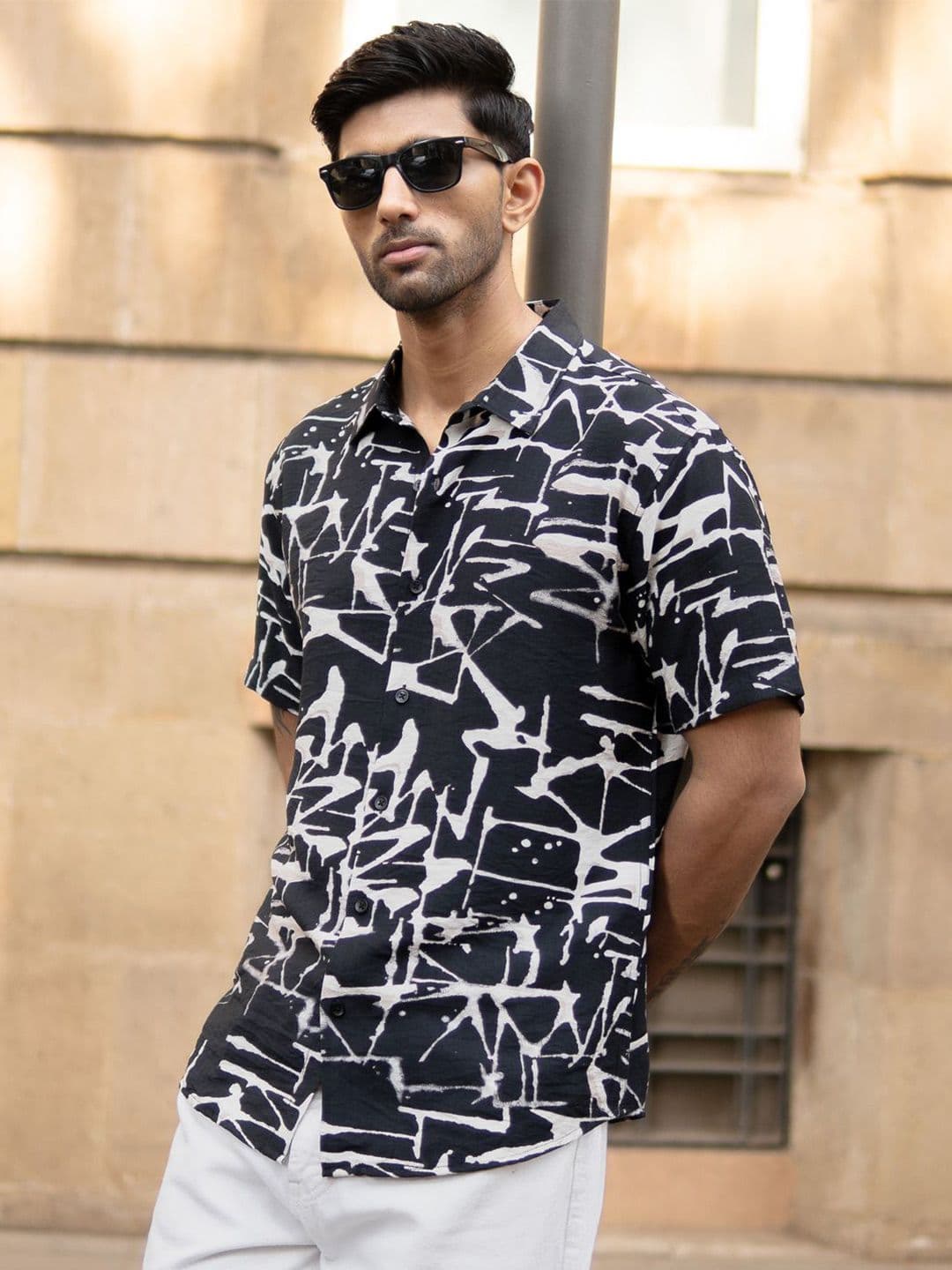 Powerlook Men Black Abstract Flowy Shirt - view 1