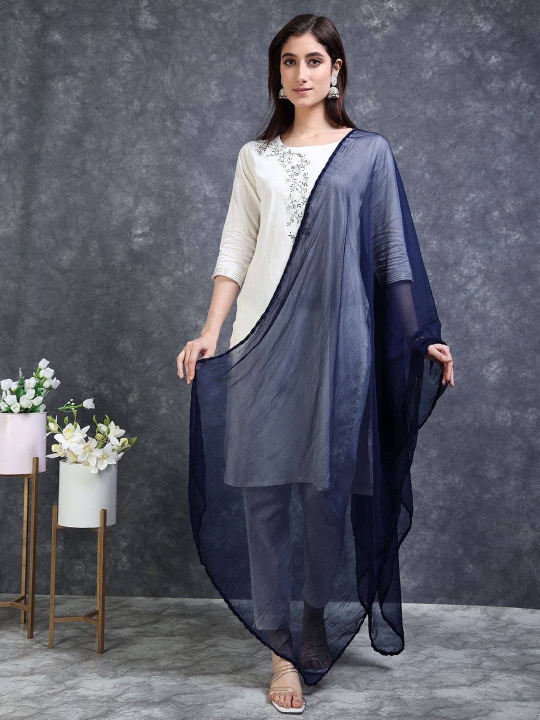 MIRAAN Woven Design Border Chiffon Dupatta thumbnail 2