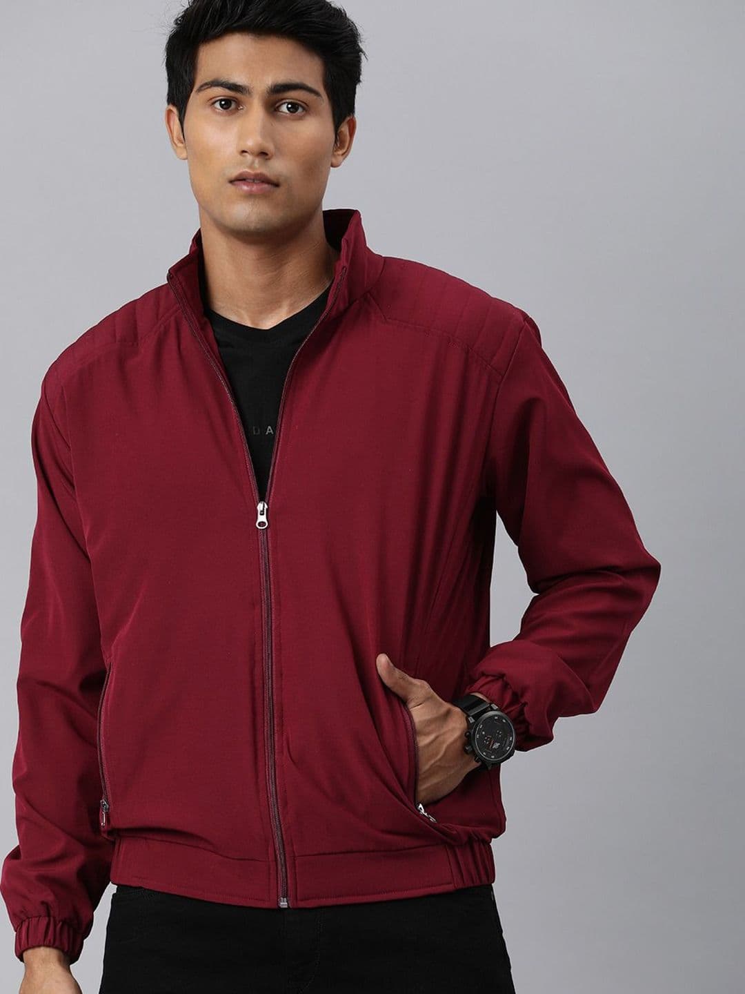 VOXATI Men Solid Mock Collar Bomber Windcheater Jacket - view 1